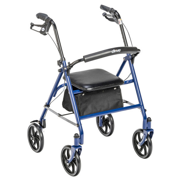 4-wheeled light foldable rollator with brakes and seat