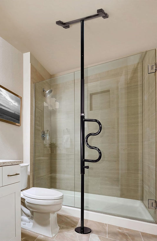 Tension pole with curved grab bar (w/o installation)